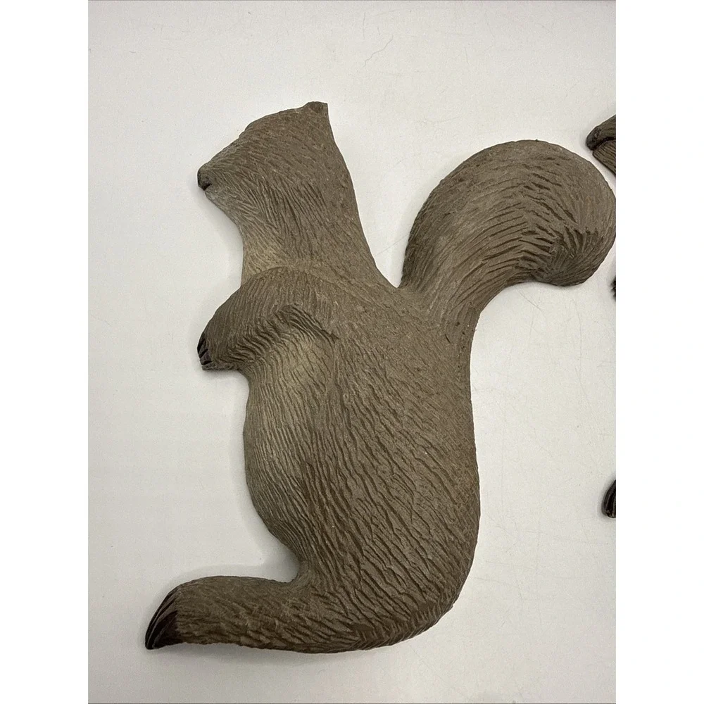 Vintage Wooden Hand Carved Squirrel Decor Wall Hanger Lot Of 2